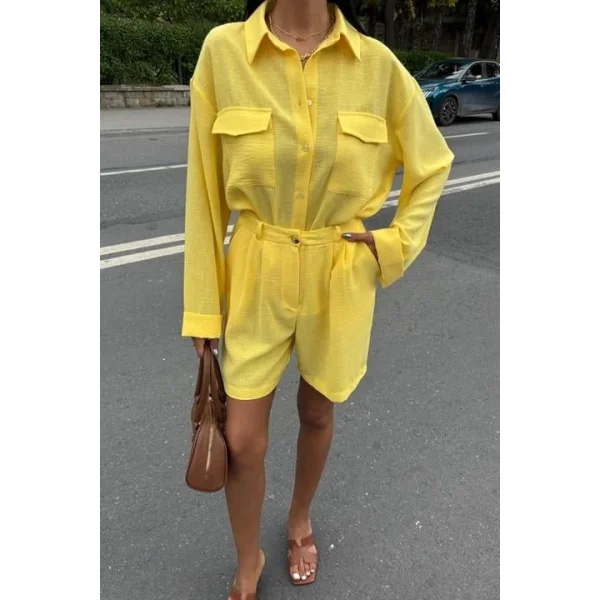 Gömlek Ve Şort Flamlı Keten Takım 10130