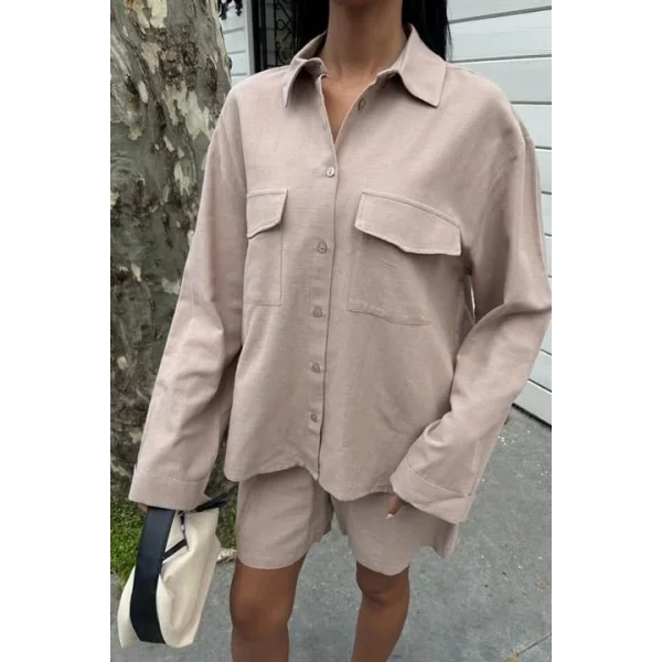Gömlek Ve Şort Flamlı Keten Takım 10130