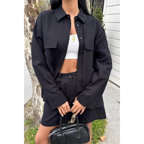 Gömlek Ve Şort Flamlı Keten Takım 10130