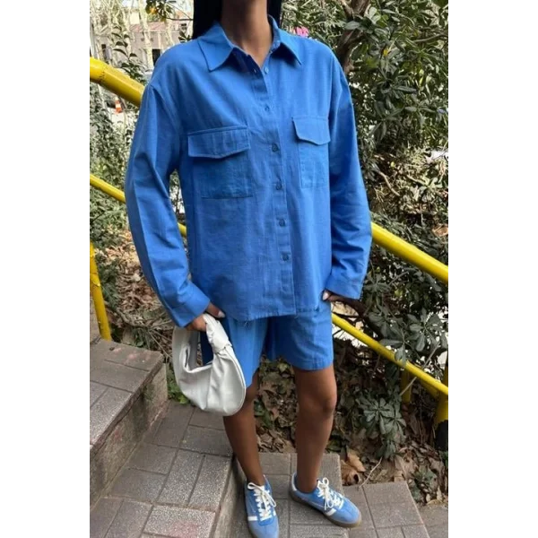 Gömlek Ve Şort Flamlı Keten Takım 10130