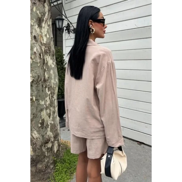 Gömlek Ve Şort Flamlı Keten Takım 10130