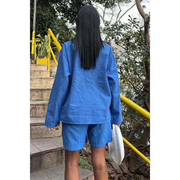 Gömlek Ve Şort Flamlı Keten Takım 10130