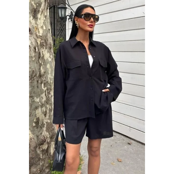 Gömlek Ve Şort Flamlı Keten Takım 10130