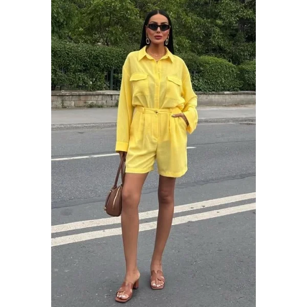 Gömlek Ve Şort Flamlı Keten Takım 10130