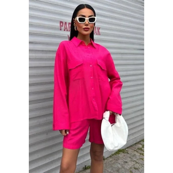 Gömlek Ve Şort Flamlı Keten Takım 10130