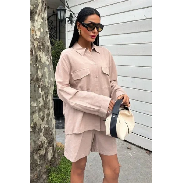 Gömlek Ve Şort Flamlı Keten Takım 10130