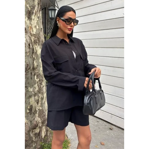 Gömlek Ve Şort Flamlı Keten Takım 10130