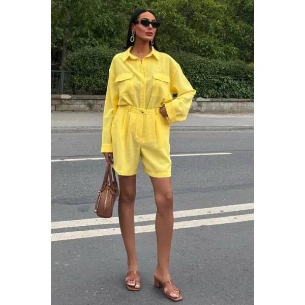 Gömlek Ve Şort Flamlı Keten Takım 10130