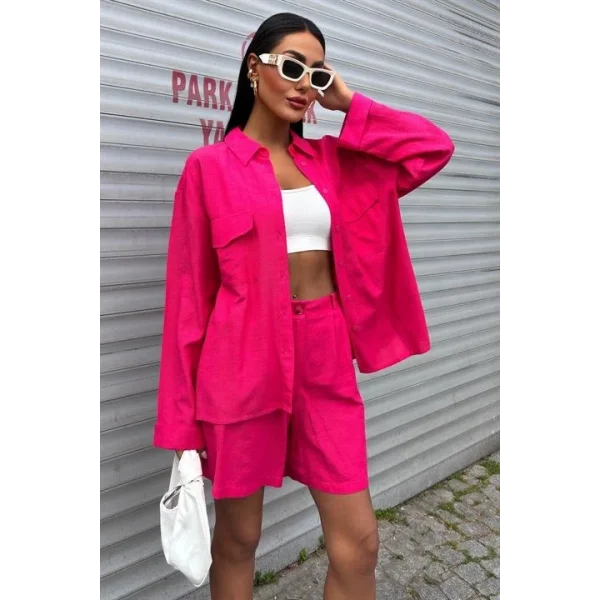 Gömlek Ve Şort Flamlı Keten Takım 10130