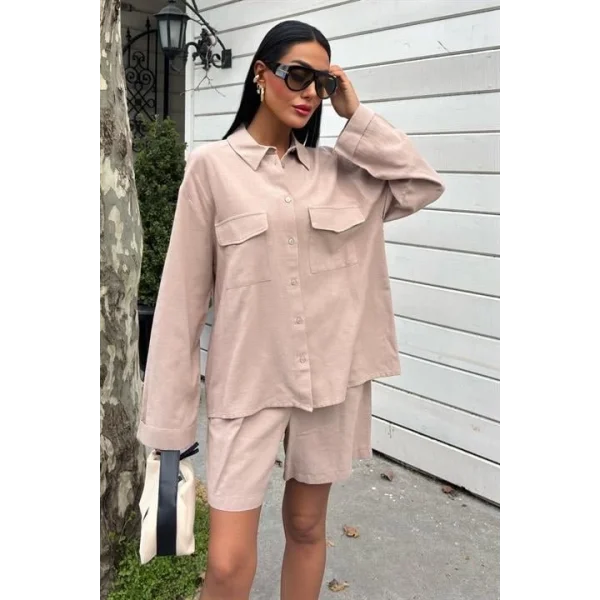 Gömlek Ve Şort Flamlı Keten Takım 10130