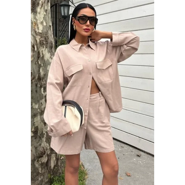 Gömlek Ve Şort Flamlı Keten Takım 10130
