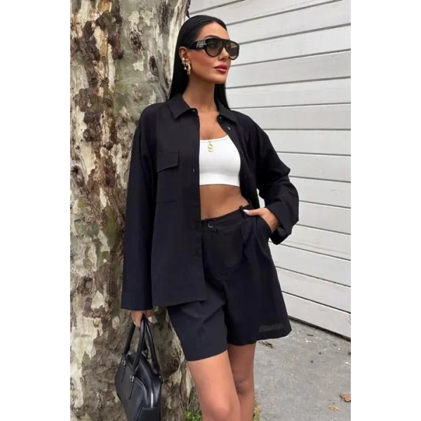 Gömlek Ve Şort Flamlı Keten Takım 10130