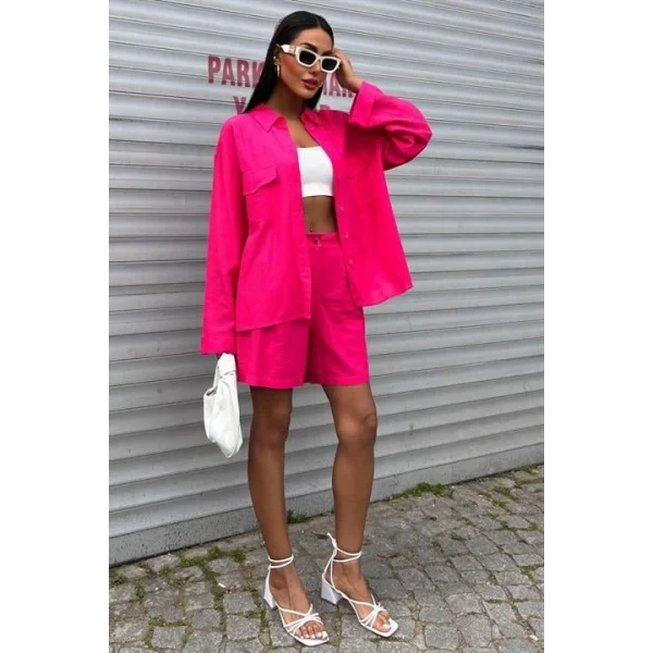 Gömlek Ve Şort Flamlı Keten Takım 10130