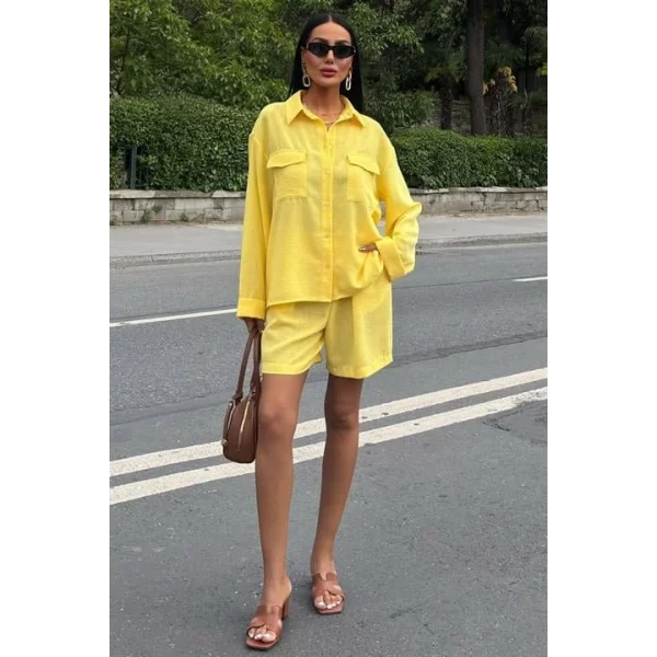 Gömlek Ve Şort Flamlı Keten Takım 10130