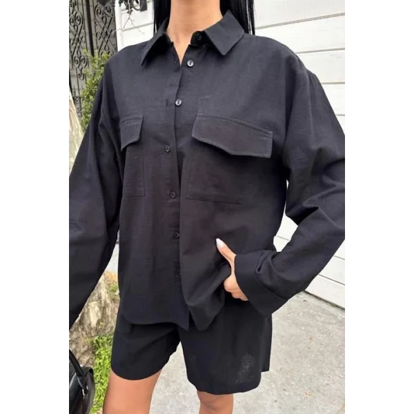 Gömlek Ve Şort Flamlı Keten Takım 10130