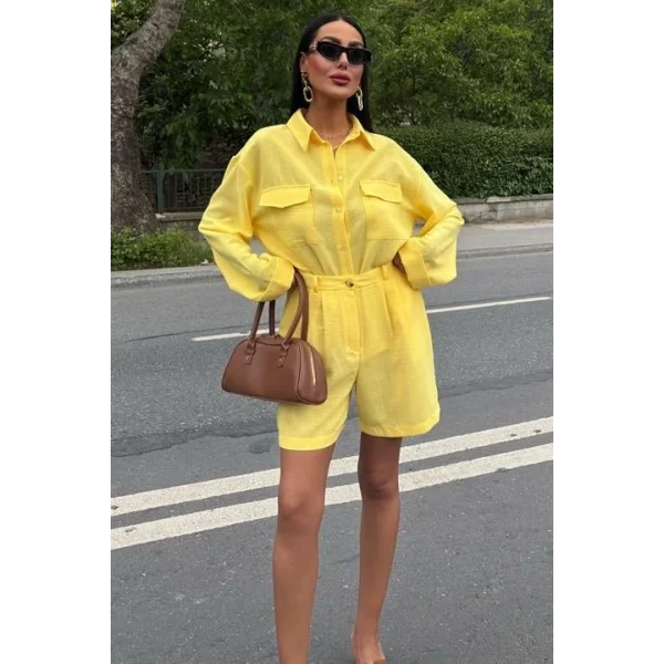 Gömlek Ve Şort Flamlı Keten Takım 10130