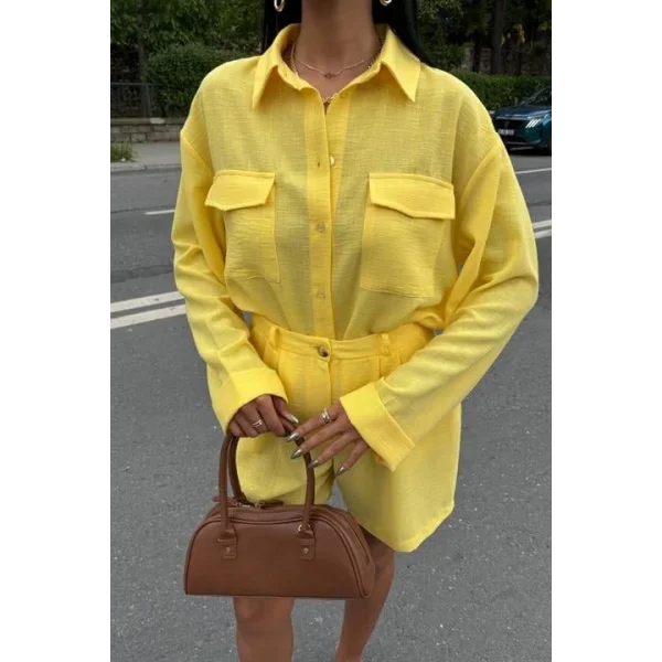 Gömlek Ve Şort Flamlı Keten Takım 10130