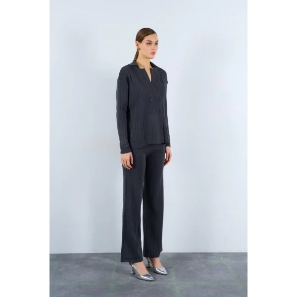 Gömlek Yaka Düğmeli Takım  Füme