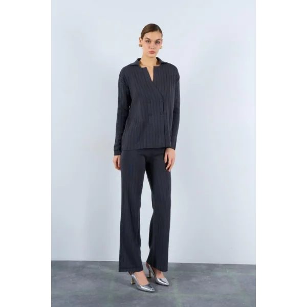 Gömlek Yaka Düğmeli Takım  Füme