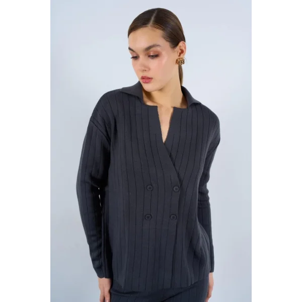 Gömlek Yaka Düğmeli Takım  Füme