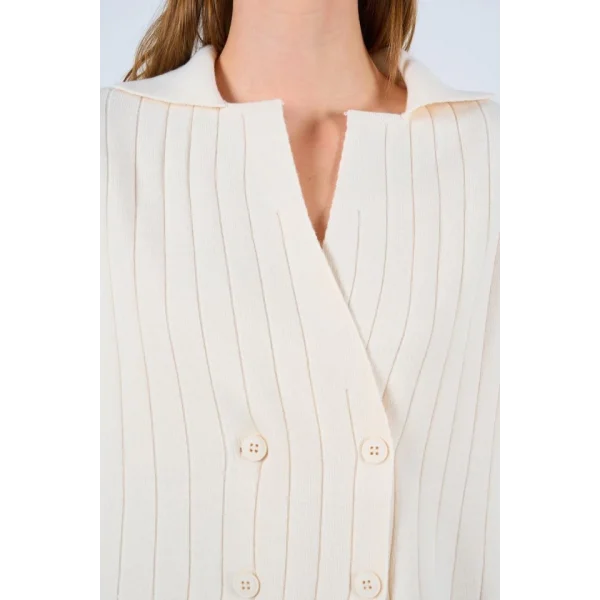 Gömlek Yaka Düğmeli Takım  Krem