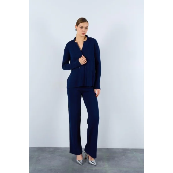 Gömlek Yaka Düğmeli Takım  Lacivert