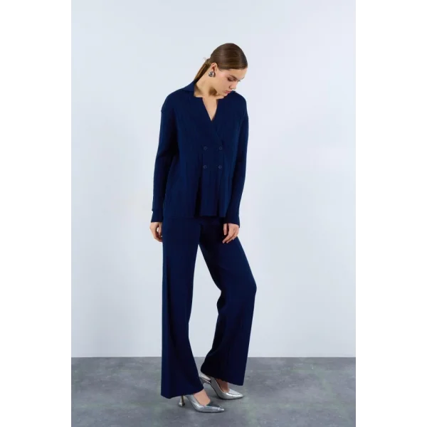 Gömlek Yaka Düğmeli Takım  Lacivert