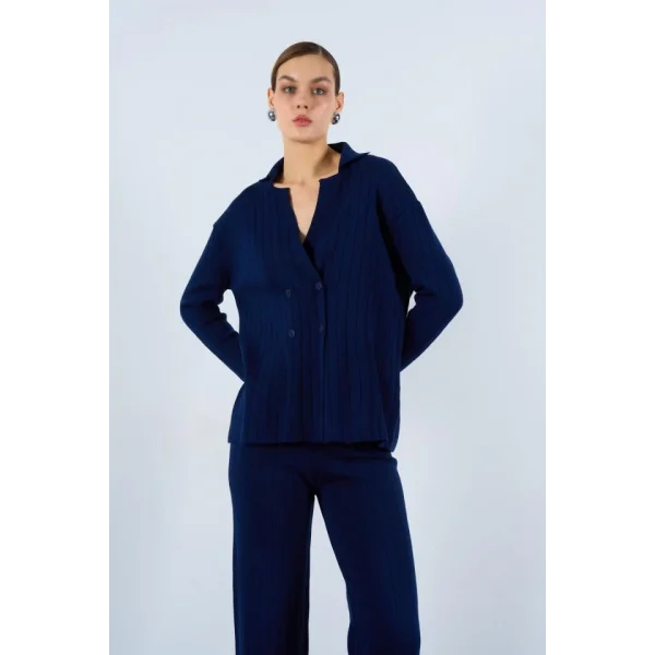 Gömlek Yaka Düğmeli Takım  Lacivert