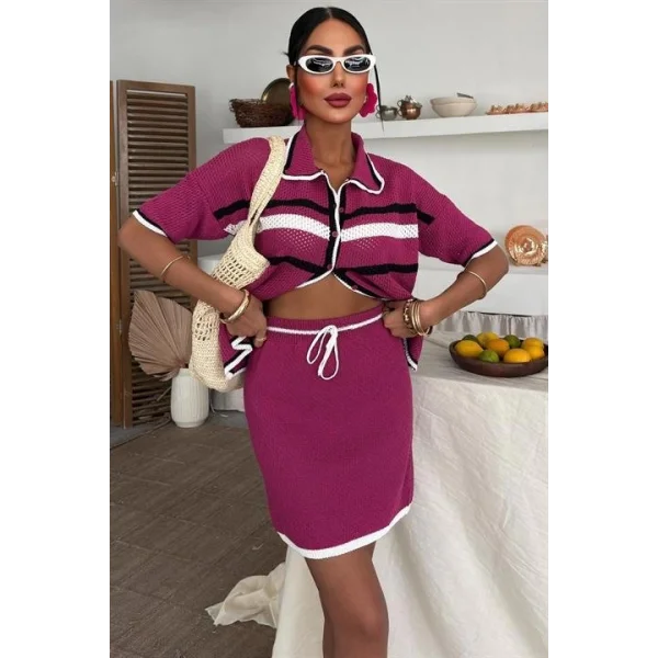 Gömlek Yaka Etekli Triko Takım 10102