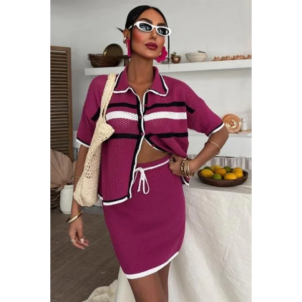 Gömlek Yaka Etekli Triko Takım 10102