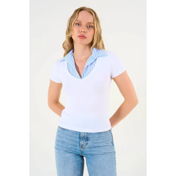 Gömlek Yaka Tshirt  Beyaz