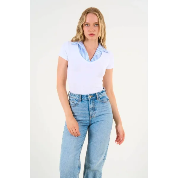 Gömlek Yaka Tshirt  Beyaz