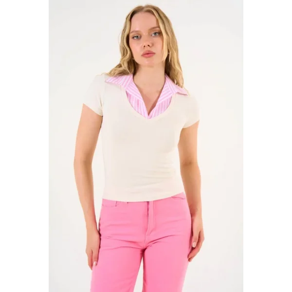 Gömlek Yaka Tshirt  Ekru