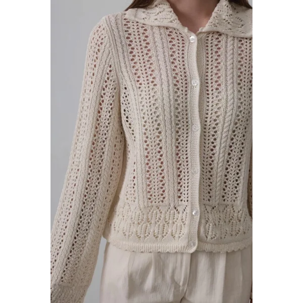 Gömlek Yaka Uzun Kol Triko - Ekru