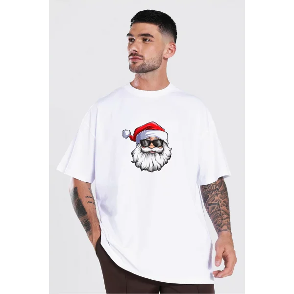 Gözlüklü Noel Baba T-shirt - Beyaz