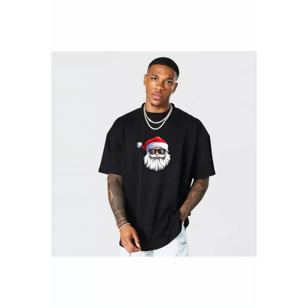 Gözlüklü Noel Baba T-shirt - Siyah