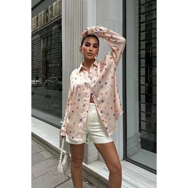 Grace Taş Desenli Saten Gömlek 3388-08