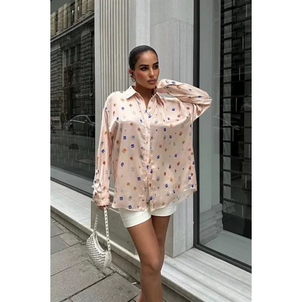 Grace Taş Desenli Saten Gömlek 3388-08