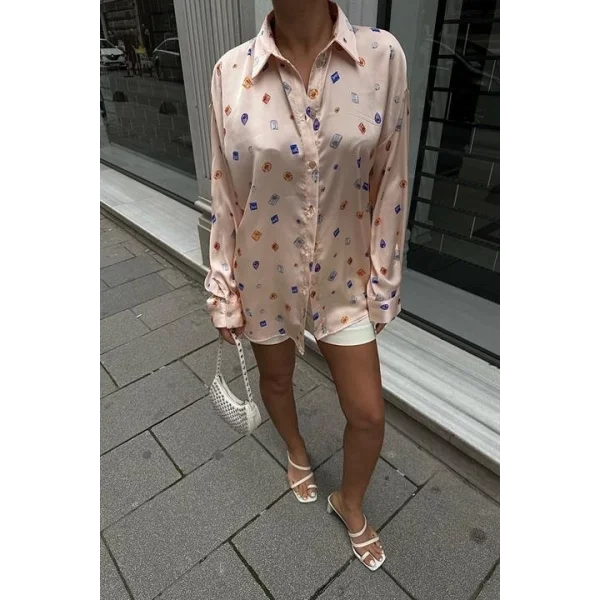 Grace Taş Desenli Saten Gömlek 3388-08