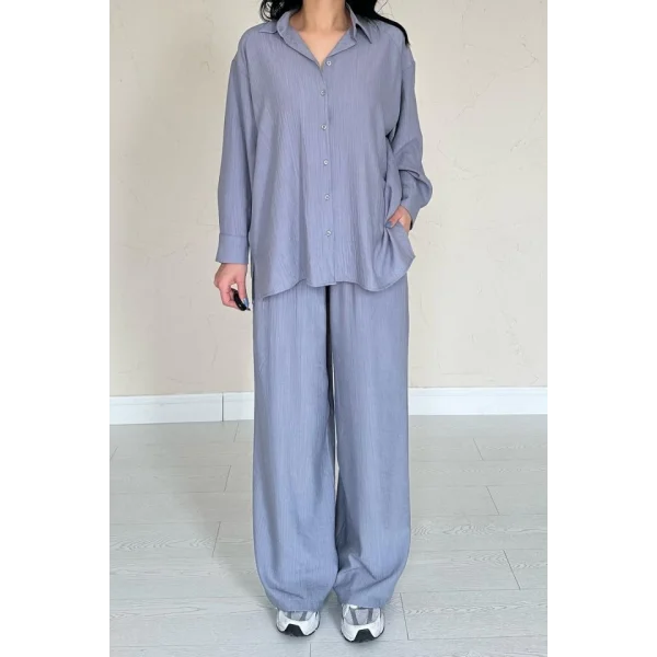 Gri Alice Gömlek Ve Bol Kesim Pantolon Takım