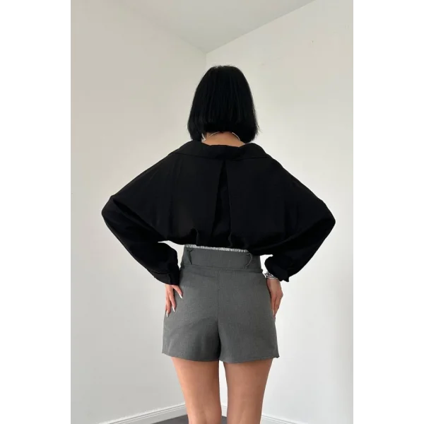 Gri Beli Lastikli Etek Şort