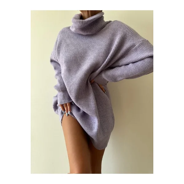 Gri Boğazlı Triko Elbise