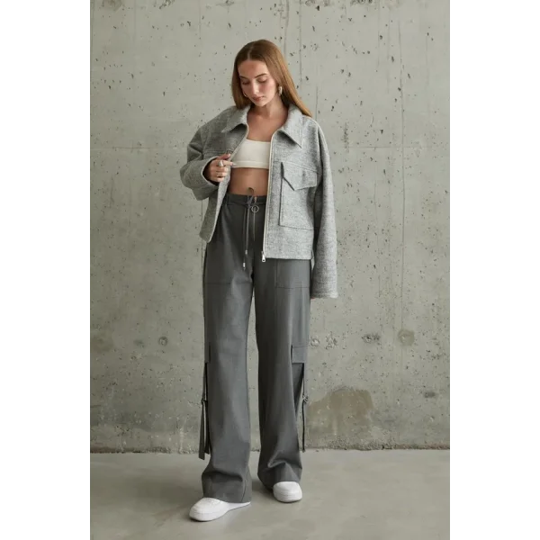 Gri Cebi Kapaklı Kaşe Ceket