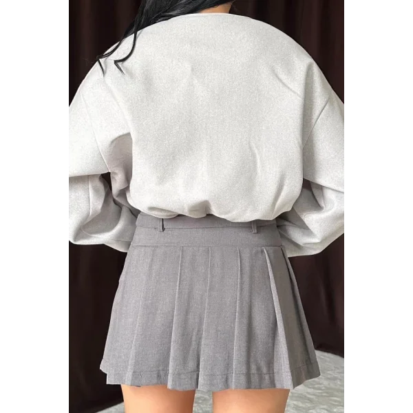 Gri Kısa Önü Fermuarlı Bomber Ceket