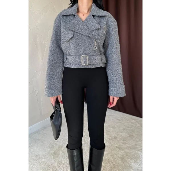 Gri Kuşgözü Kaşe Manto