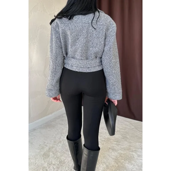 Gri Kuşgözü Kaşe Manto