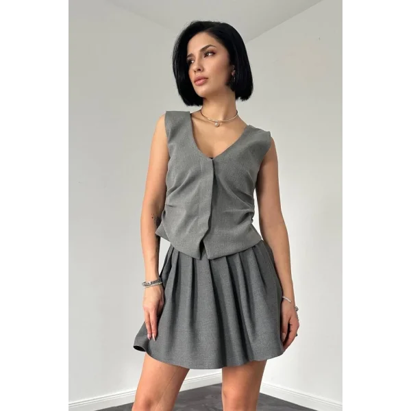 Gri Pilikaşe Mini Etek