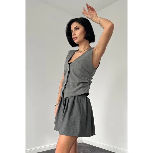 Gri Pilikaşe Mini Etek