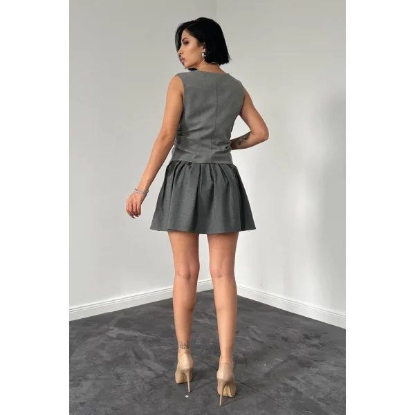 Gri Pilikaşe Mini Etek