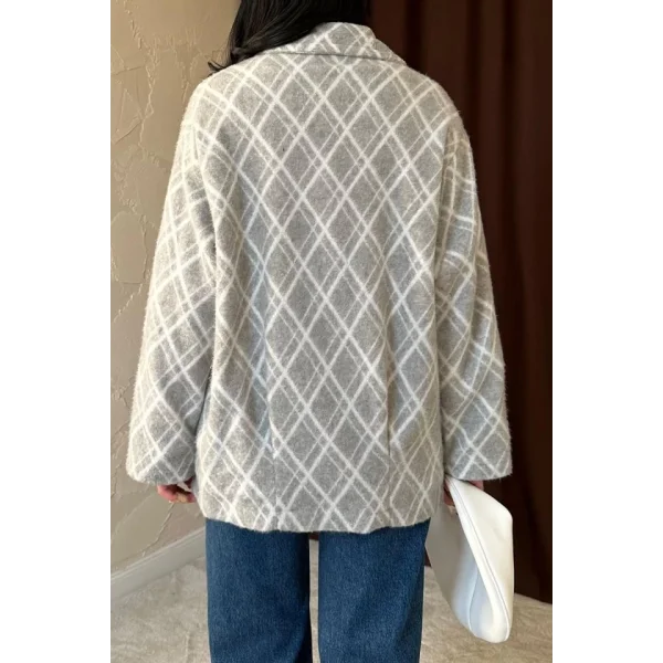 Gri Polar Baklava Ekose Ceket